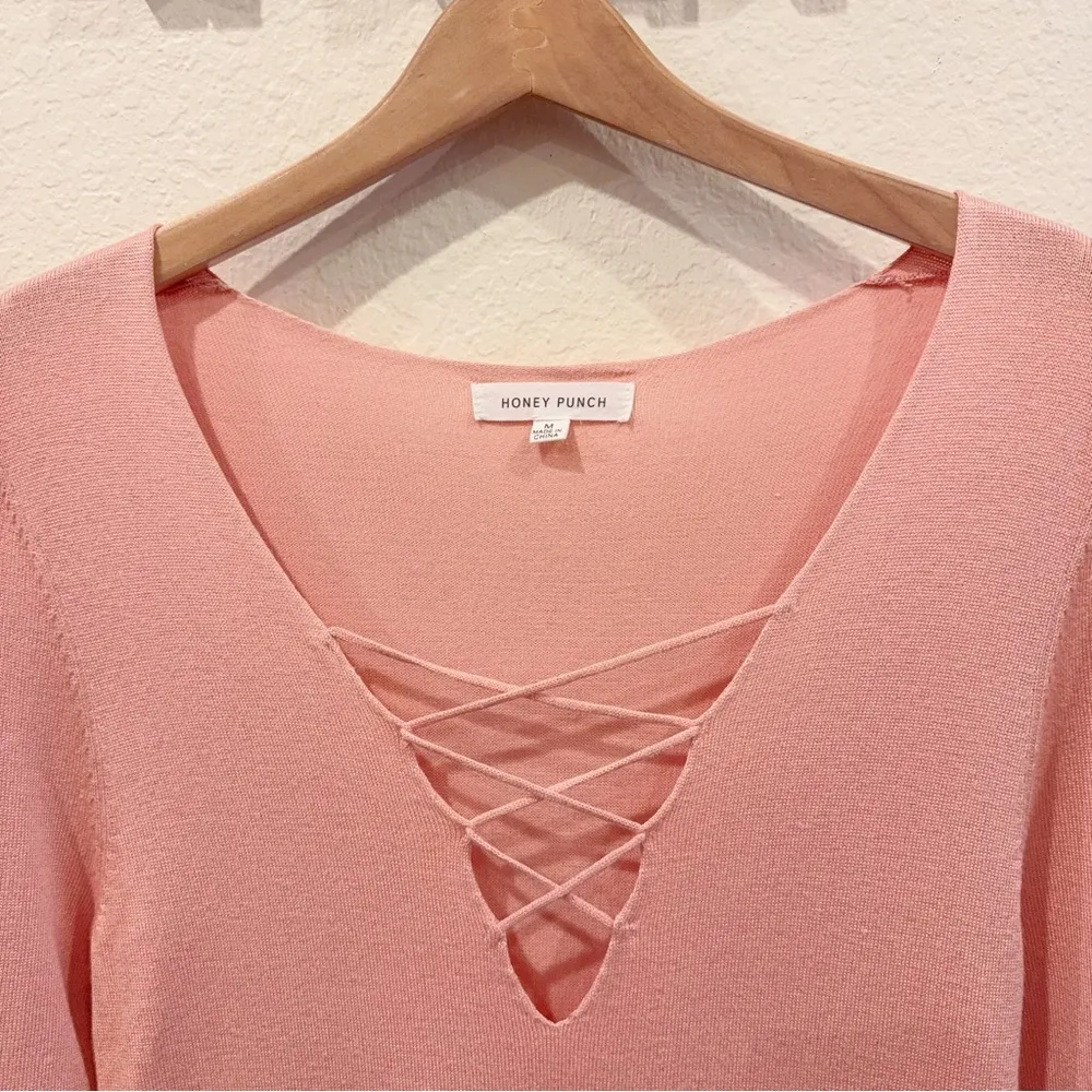 Honey Punch Here and Now Light Pink Knit Long Sleeve Bodycon Sweater Dress SZ M - Image 3