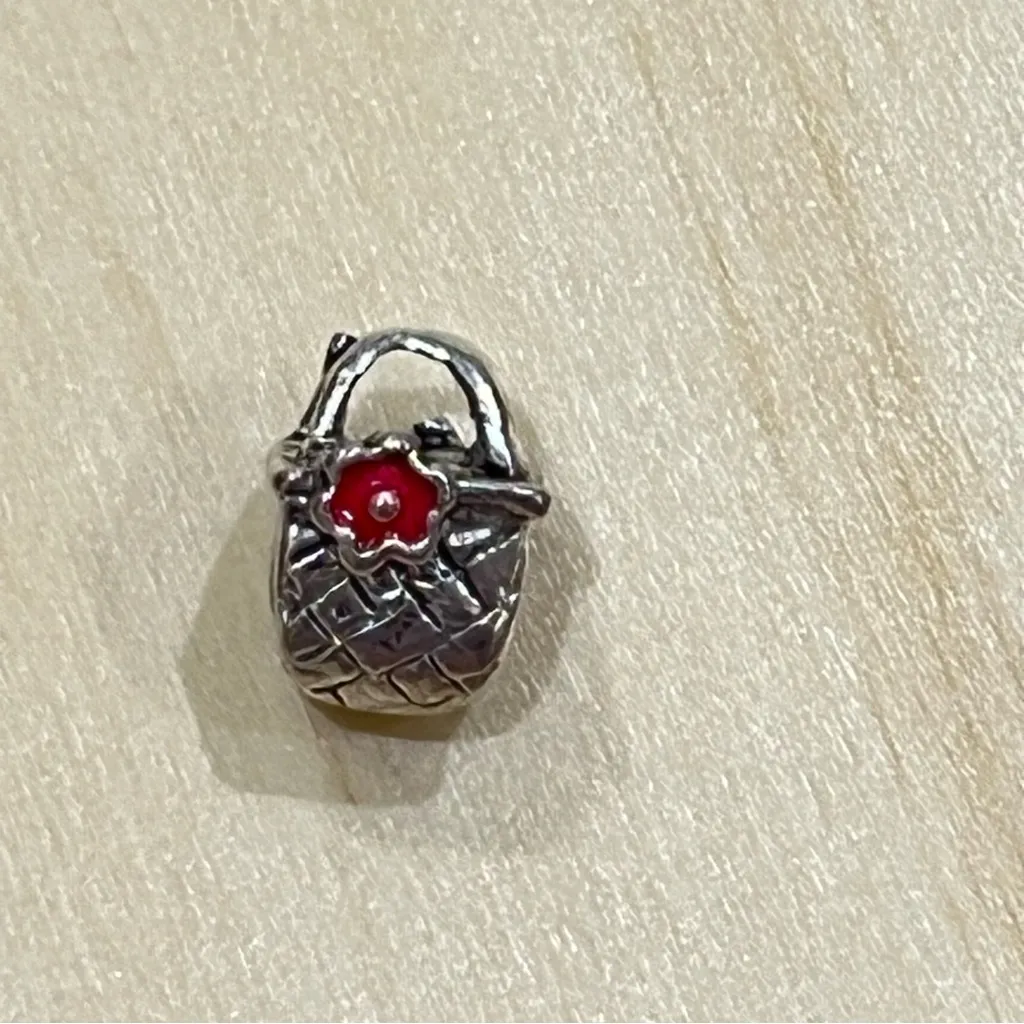 Chamilia 925 Sterling Silver Basket Charm Bead with Pink Enamel Flower - Image 7