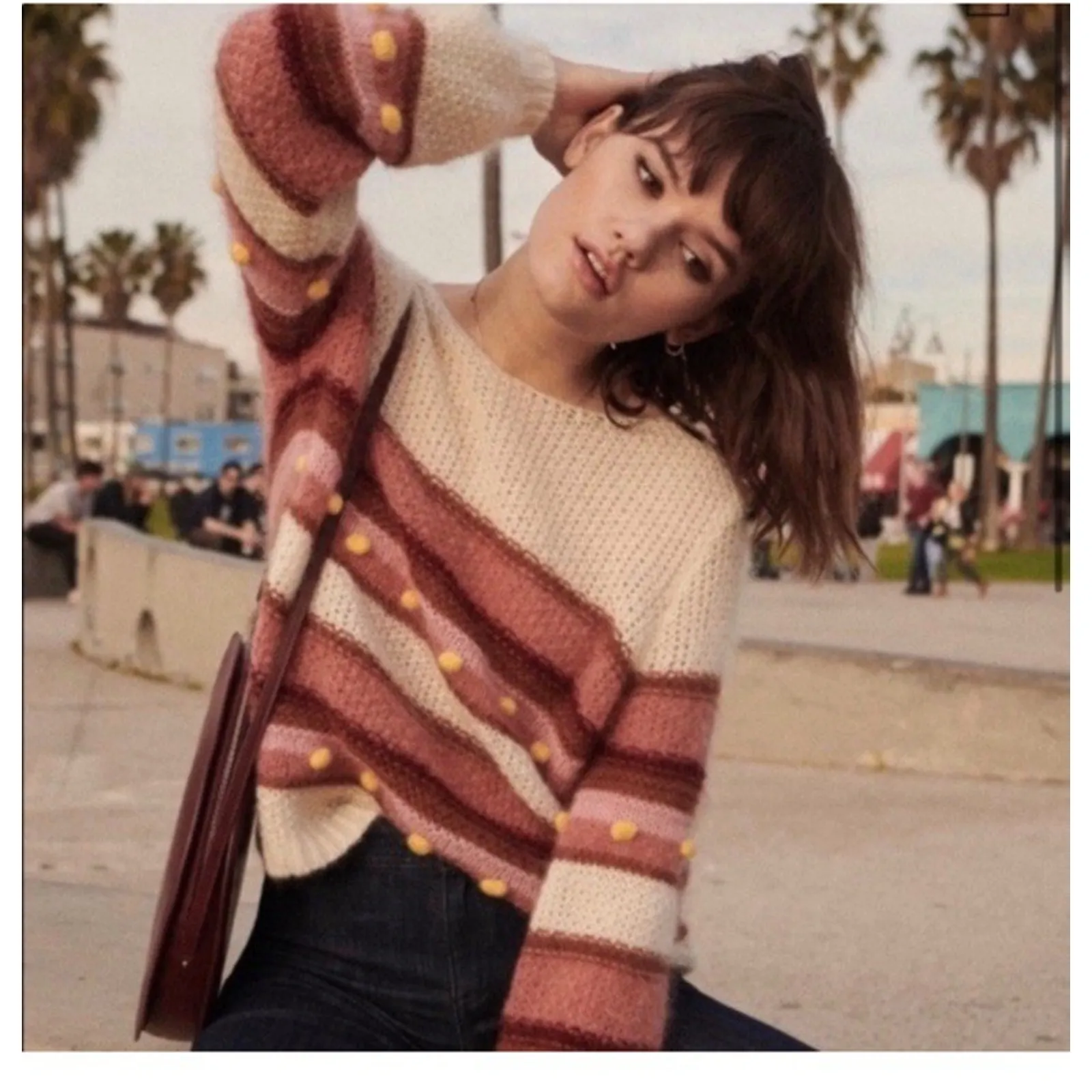 Sezane Penelope Sweater Pom pom mohair merino wool Jumper Size XS Preppy Chic - Image 5