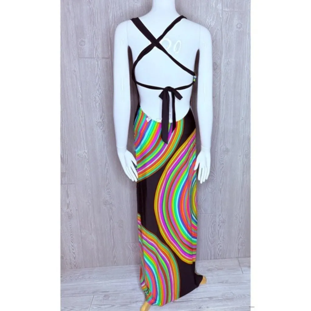 Nwt Trina Turk Sombrero Cross Back Long Swim Cover-Up Maxi Dress xs tropical - Image 5