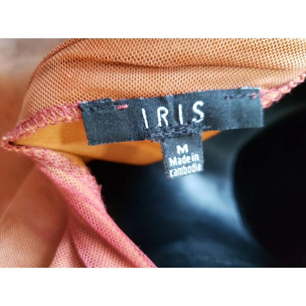 IRIS Bodycon Dress Women M Multicolor Long Sleeve Ruched Mesh Stretch Sexy - Image 7