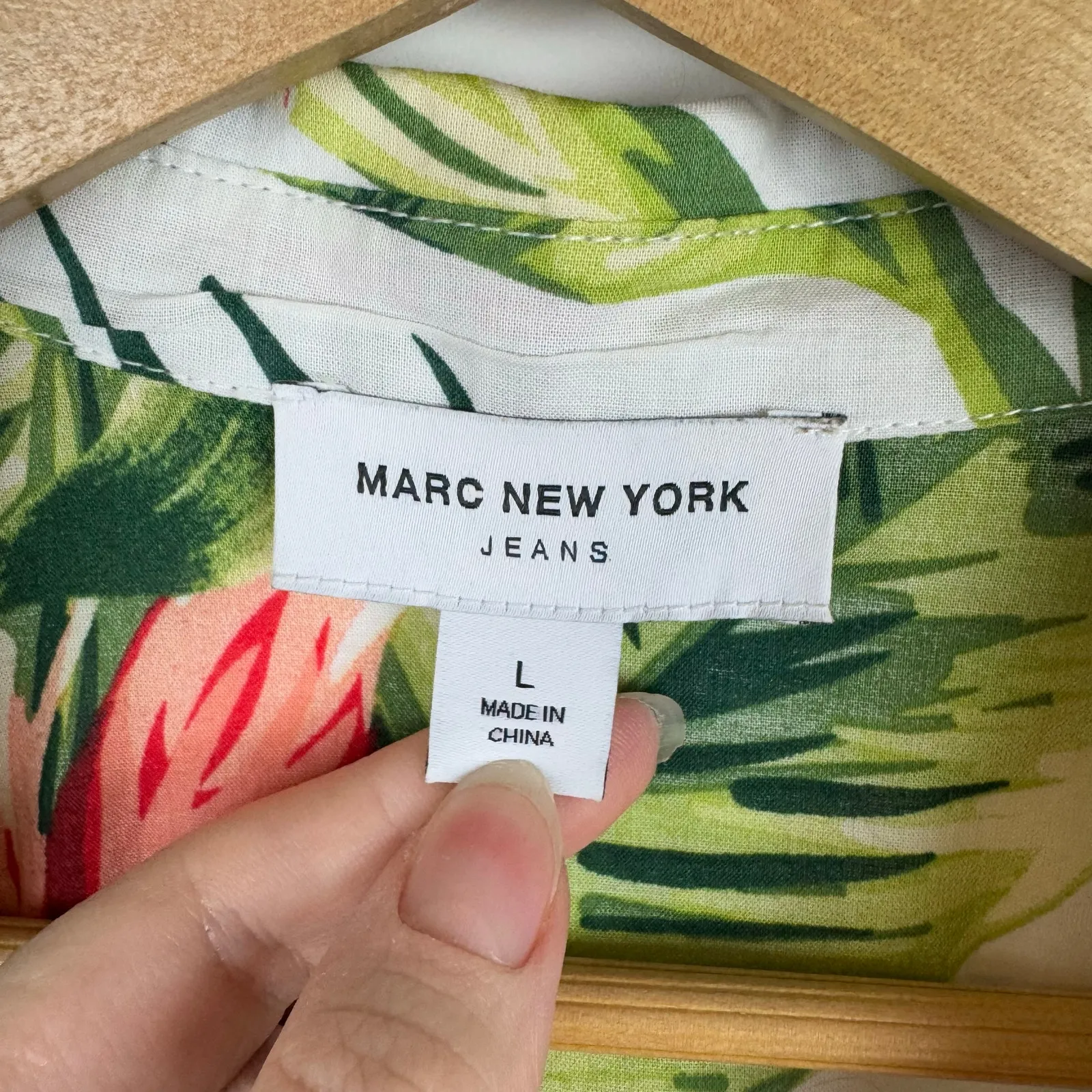 Marc New York Womens Floral Button Up‎ Cropped Tie Waist Blouse Large Tropical - Image 7