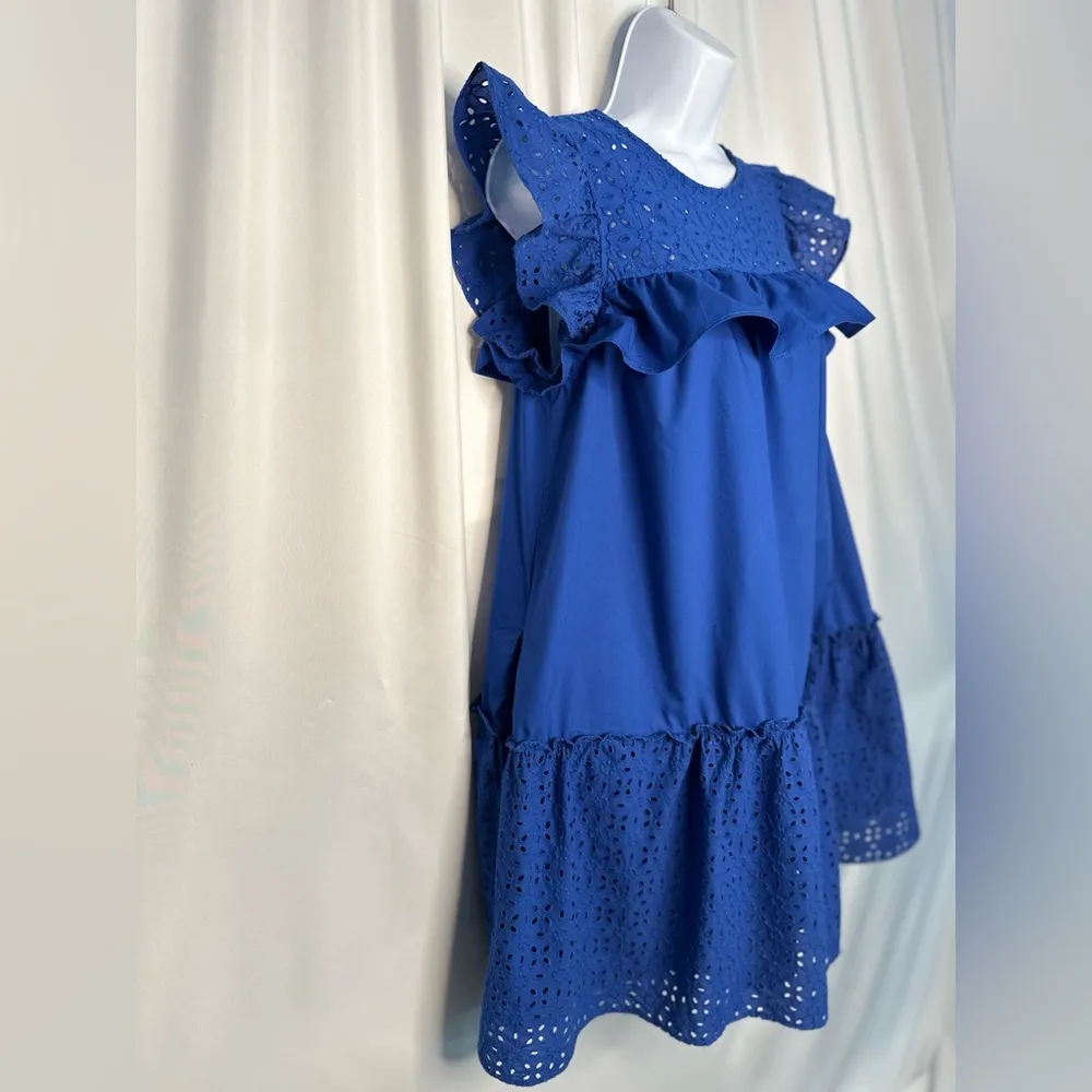 Who What Wear Blue Eyelet Women's Dress (820) - Image 3