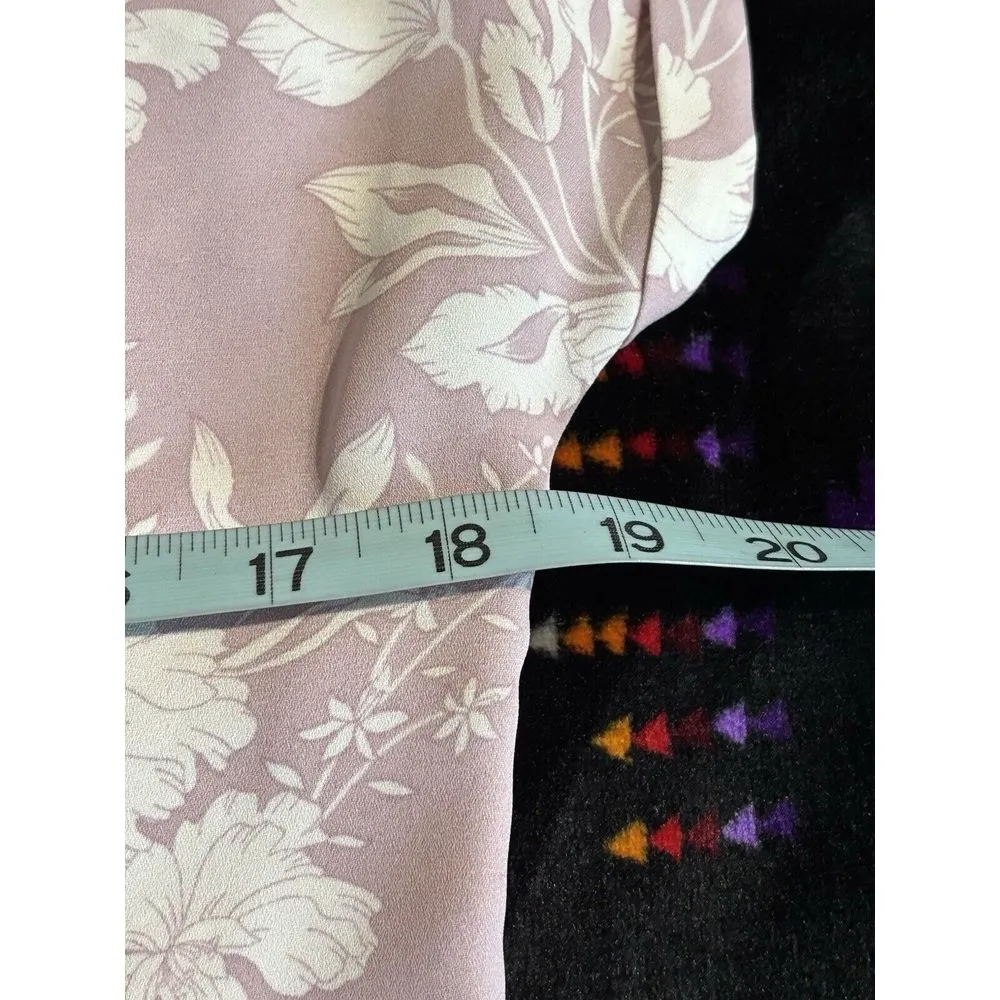 Pink Rose Lavender/White Floral Short Sleeve Scoop‎ Zipper Back Blouse Size M - Image 6