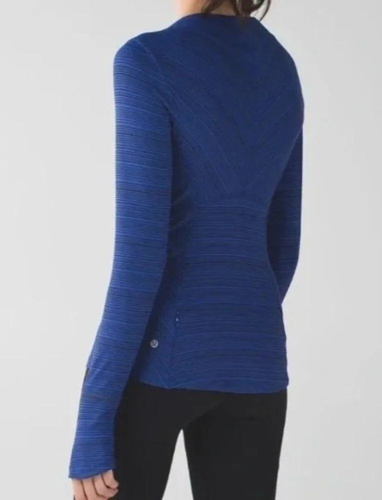Lululemon Kanto Catch Me Long Sleeve Size 4 Stripe Sapphire Blue Black Top Shirt - Image 5