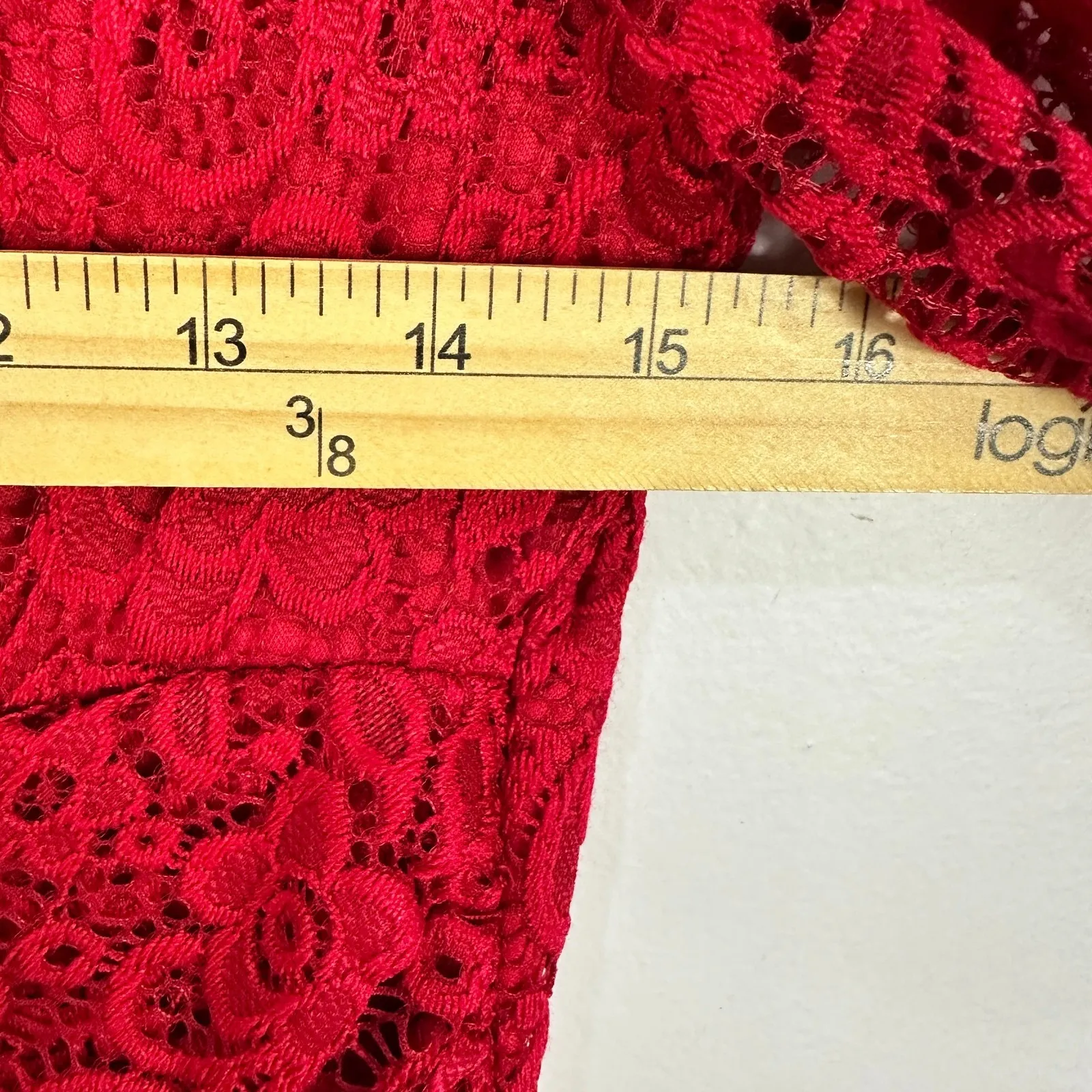 Perceptions Petite PS Red Lace Belted Dress Romantic Holiday Cocktail Party Glam - Image 4