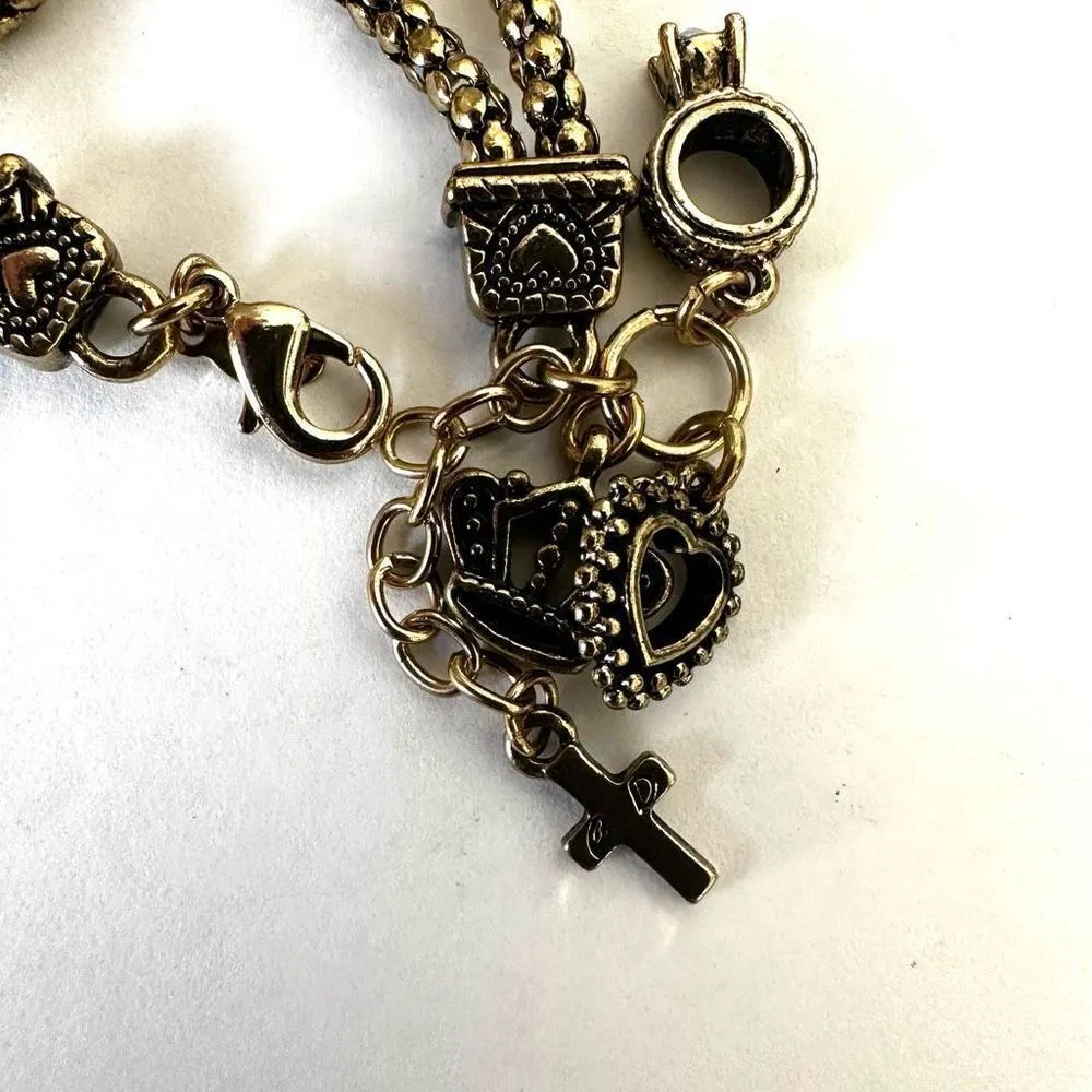 Premier Designs  gold tone cross ring crown charm bracelet - Image 3