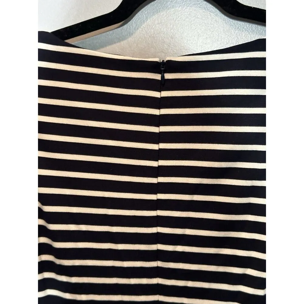 Banana Republic Dress Blue Stripe Ponte Knit Sleeveless Flutter Bottom Size 6 - Image 6