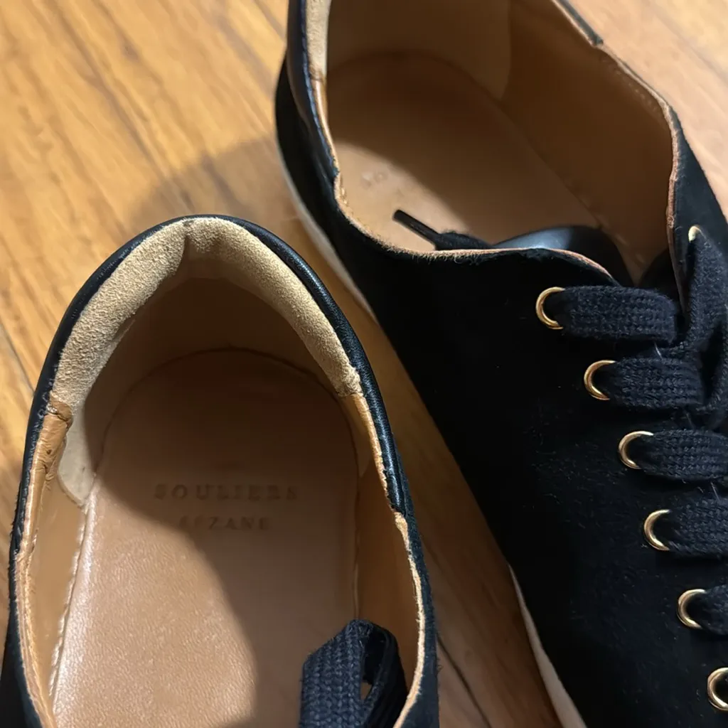 Sezane Jack trainers in black suede and leather size 40 US 9 tie sneaker city - Image 5