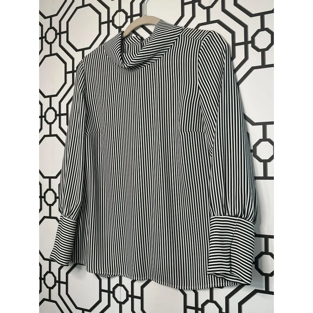 Chico's Ladies Casual Career Office Wear Black/White Stripe Collar Blouse Size 0 - Image 3