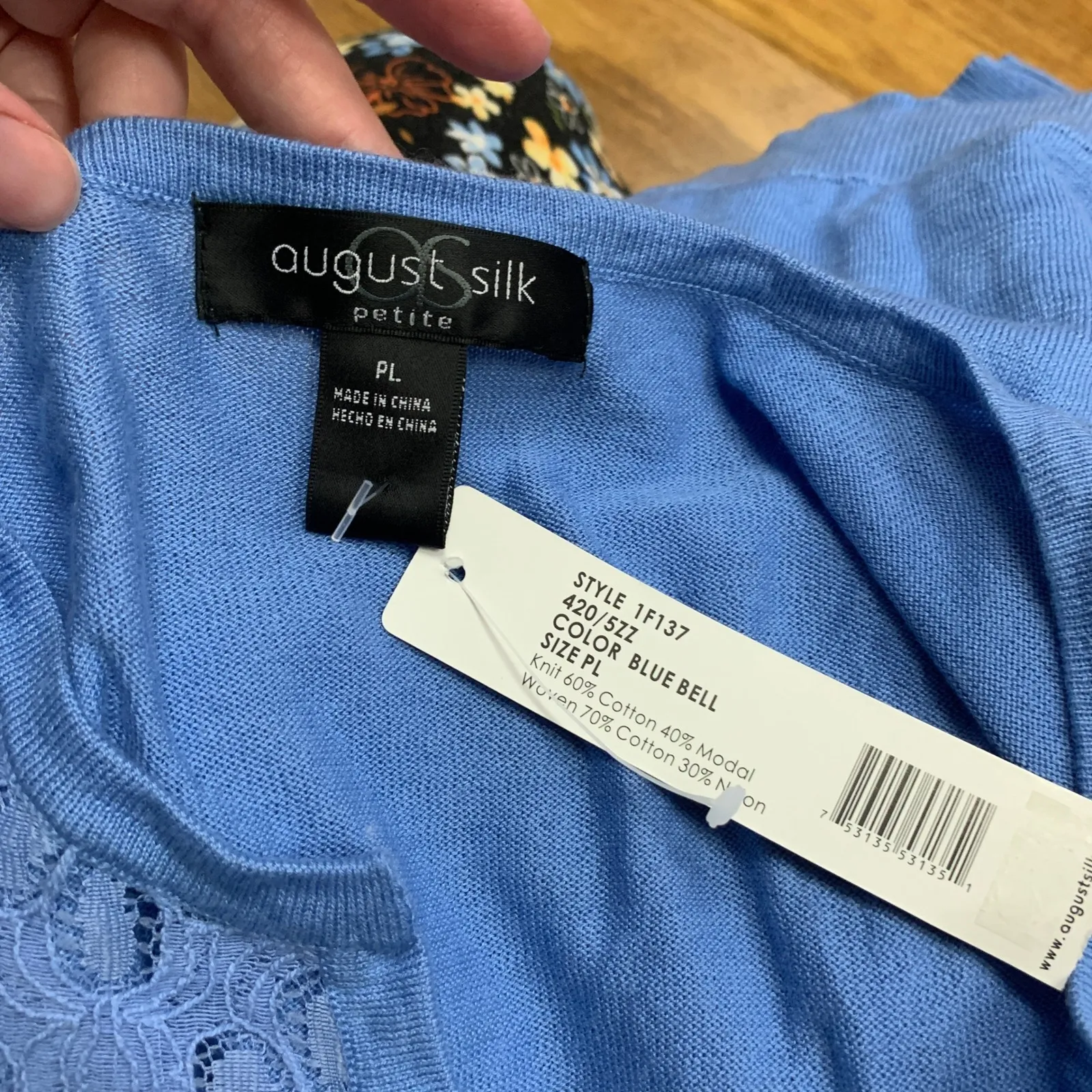 August Silk Blue Bell Floral Lace Knit Cardigan Womens Size Large Petite Sweater - Image 5