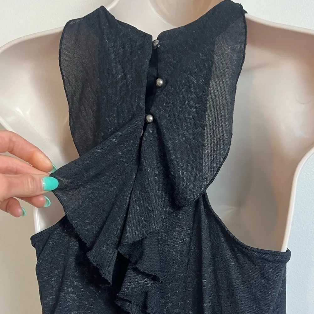 Kenneth Cole Reaction High Neck Ruffle Accent Sleeveless Blouse Tank Top Black S - Image 6