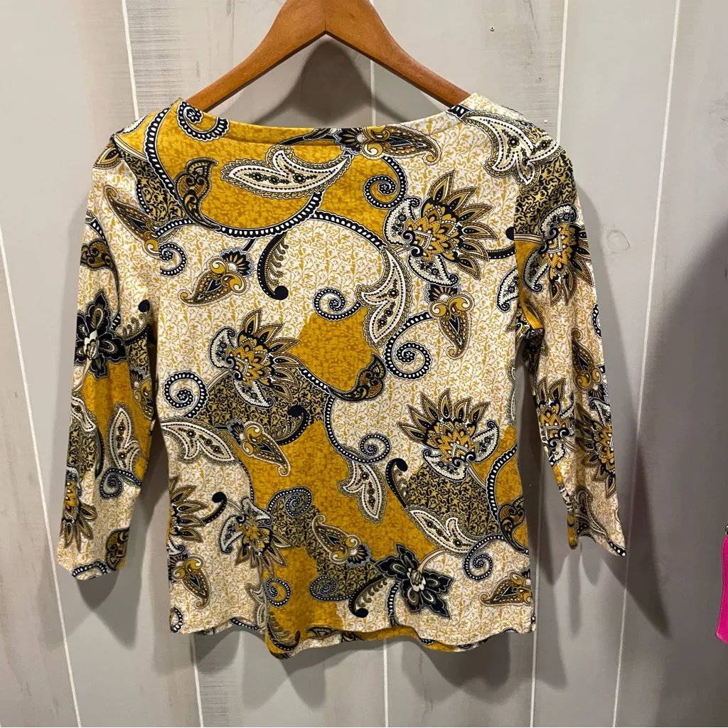 Cute soft pima cotton mustard seed paisley floral 3/4 sleeve boat neck top - Image 8