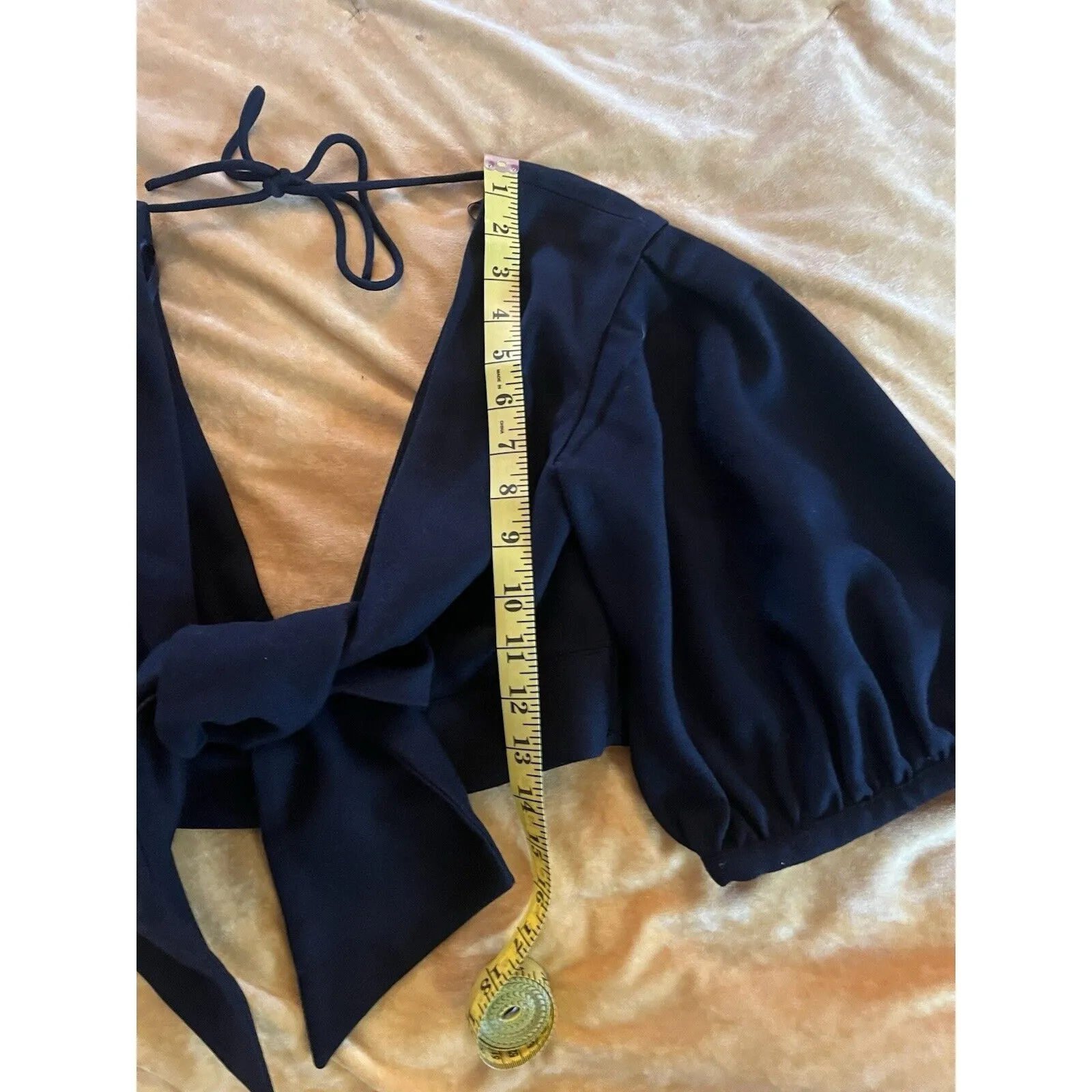 Edit Women’s Blouse Balloon Sleeve Black Size Medium Cropped Designer Open Back - Image 6