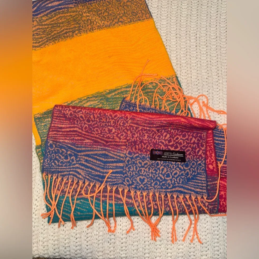 100% Cashmere Rainbow Scarf Made in Scotland - Image 2