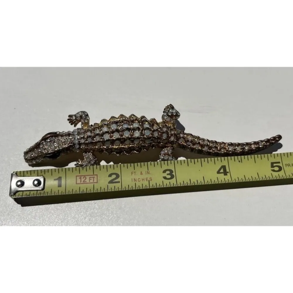 Vintage Alligator Stone Brooch & Pendant Gold Tone Pin Collectible Women’s Sz 5” - Image 4