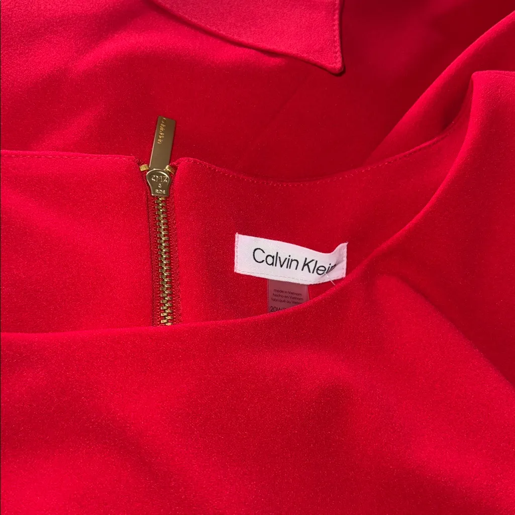 NWT Calvin Klein Short Sleeve Tie Front Ruffle Hem Fit and Flare Dress RED  20W - Image 7
