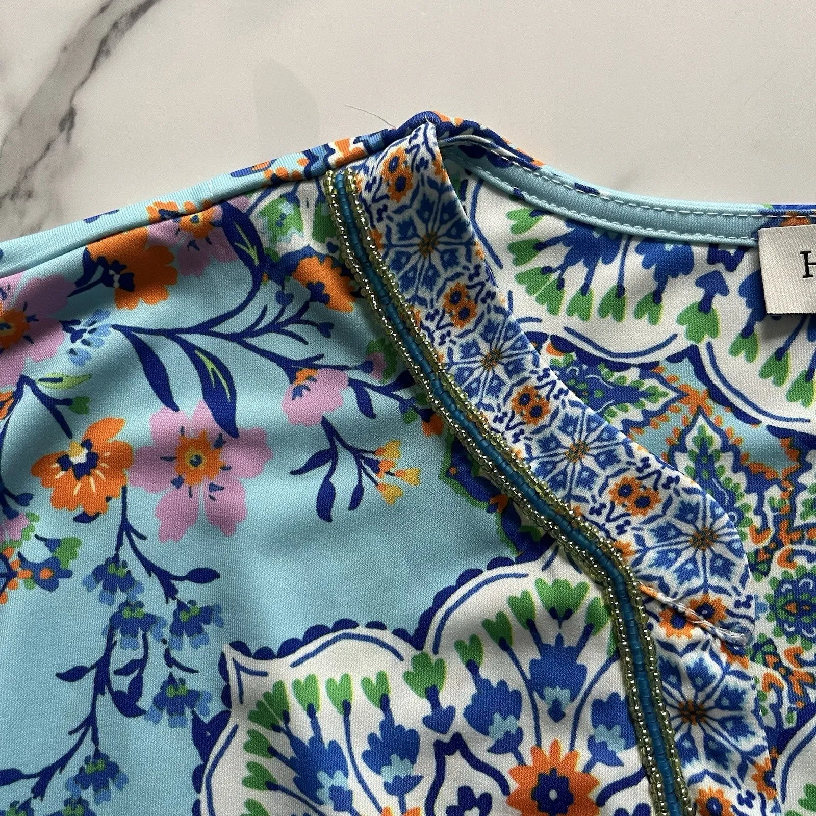 Hale Bob Dakota jersey mini dress beaded blue Size XS boho chic tunic coastal - Image 7