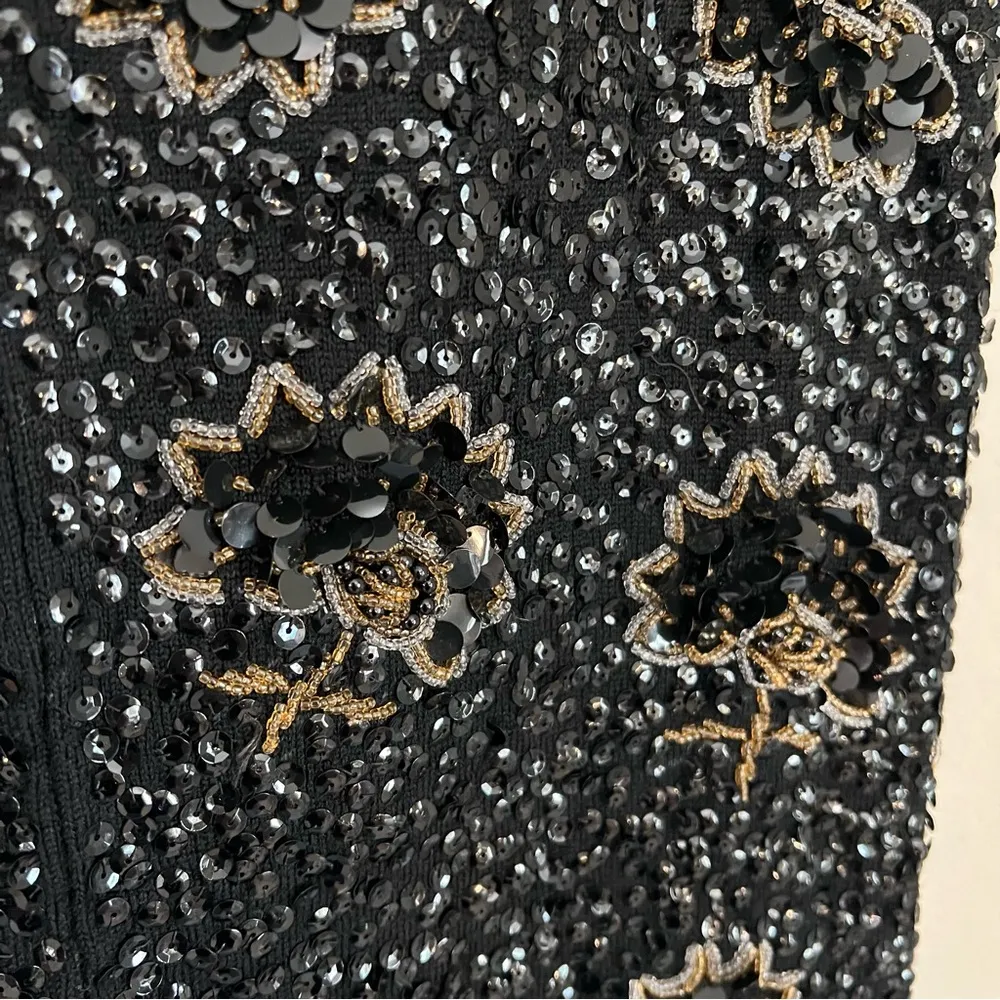 Vintage Beaded Cropped Tank Top Black Sequin Lambswool Flapper Blouse Size M - Image 5