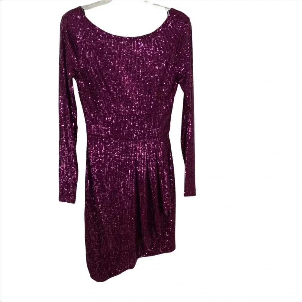 B. Darlin Long-Sleeve Sequin Mesh Asymmetric Faux-Wrap Dress Size 0 NWT - Image 4