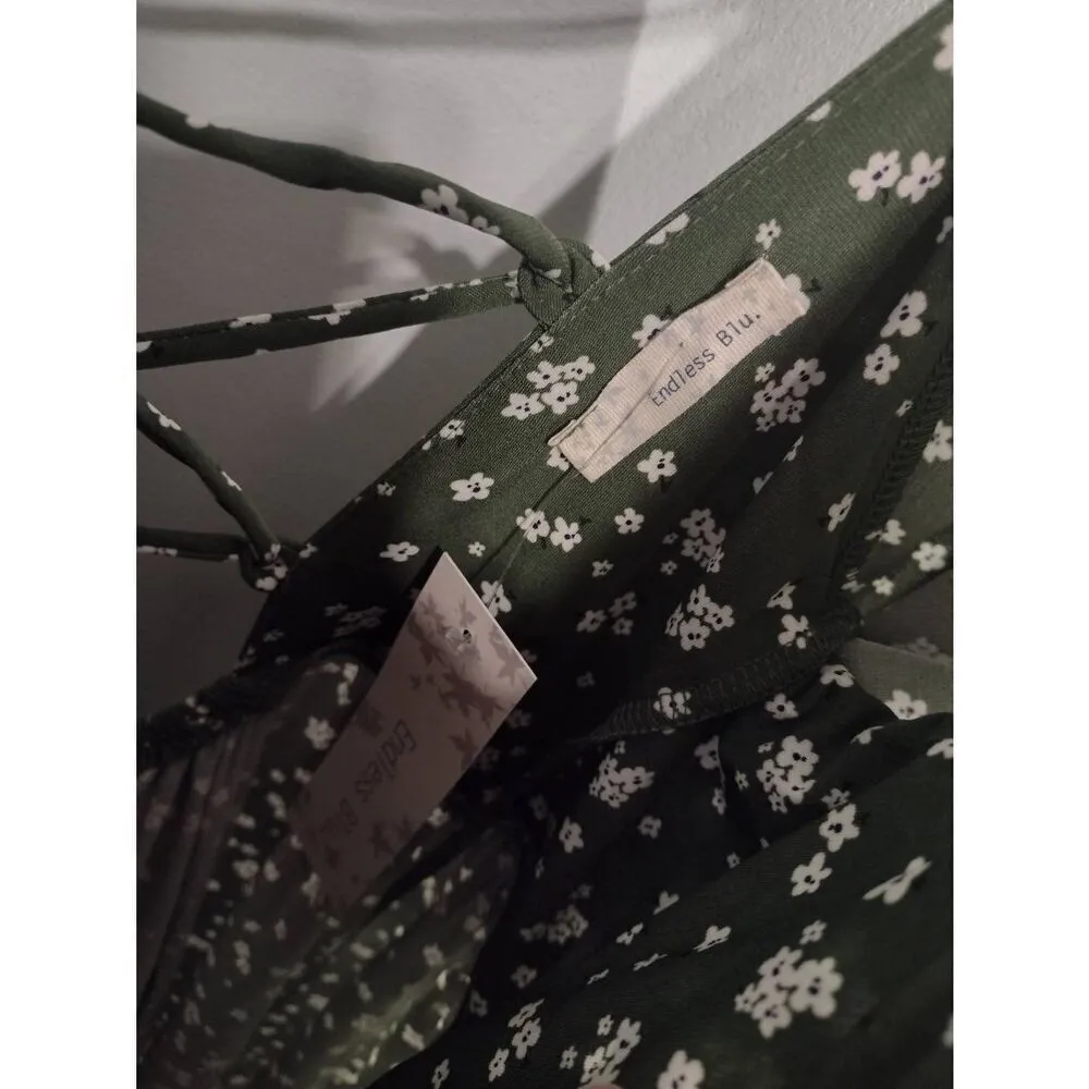 NWT Endless Blu Size L Boho Green White Floral Dress Size L - Image 4