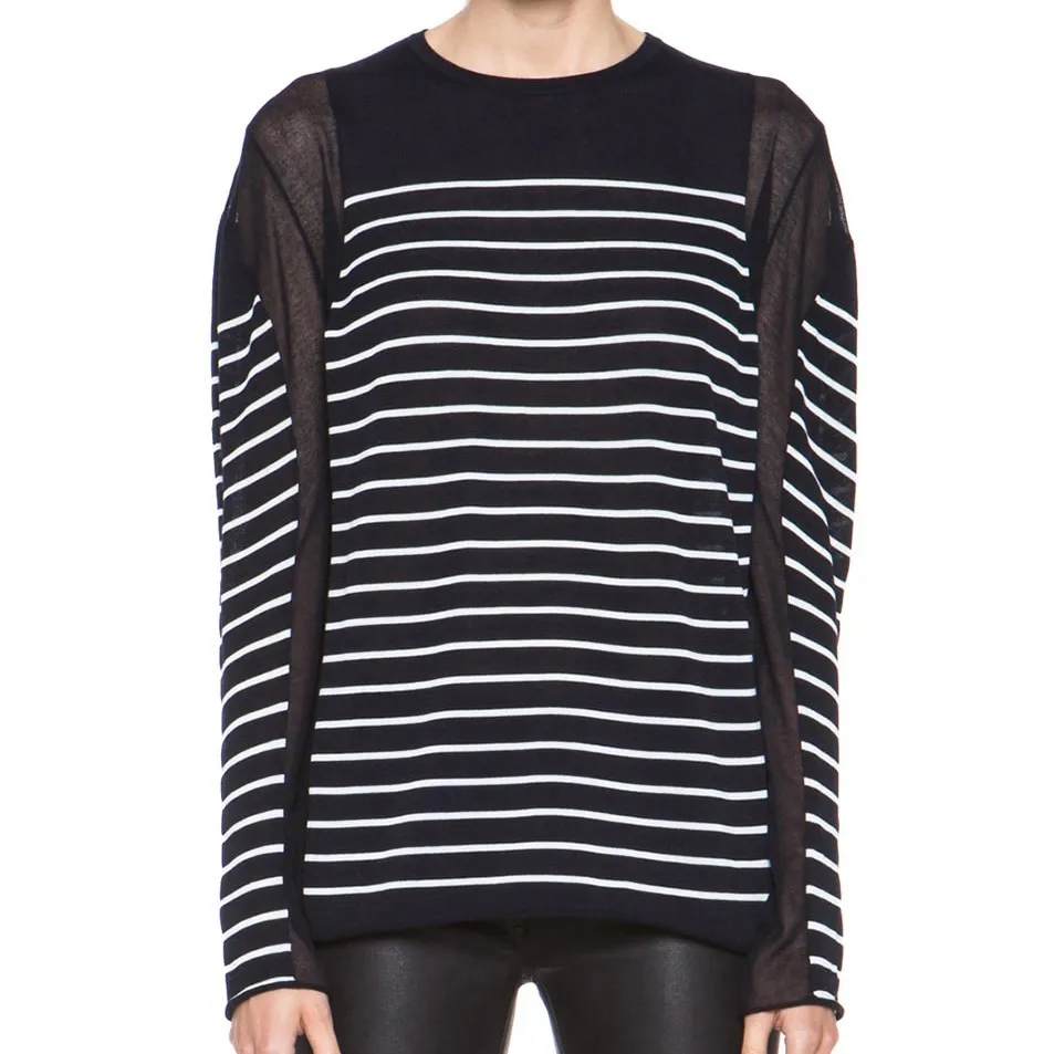 T Alexander Wang Side Sheer Panels Striped Lightweight Long Sleeve Sweater Blue Size M - Image 4