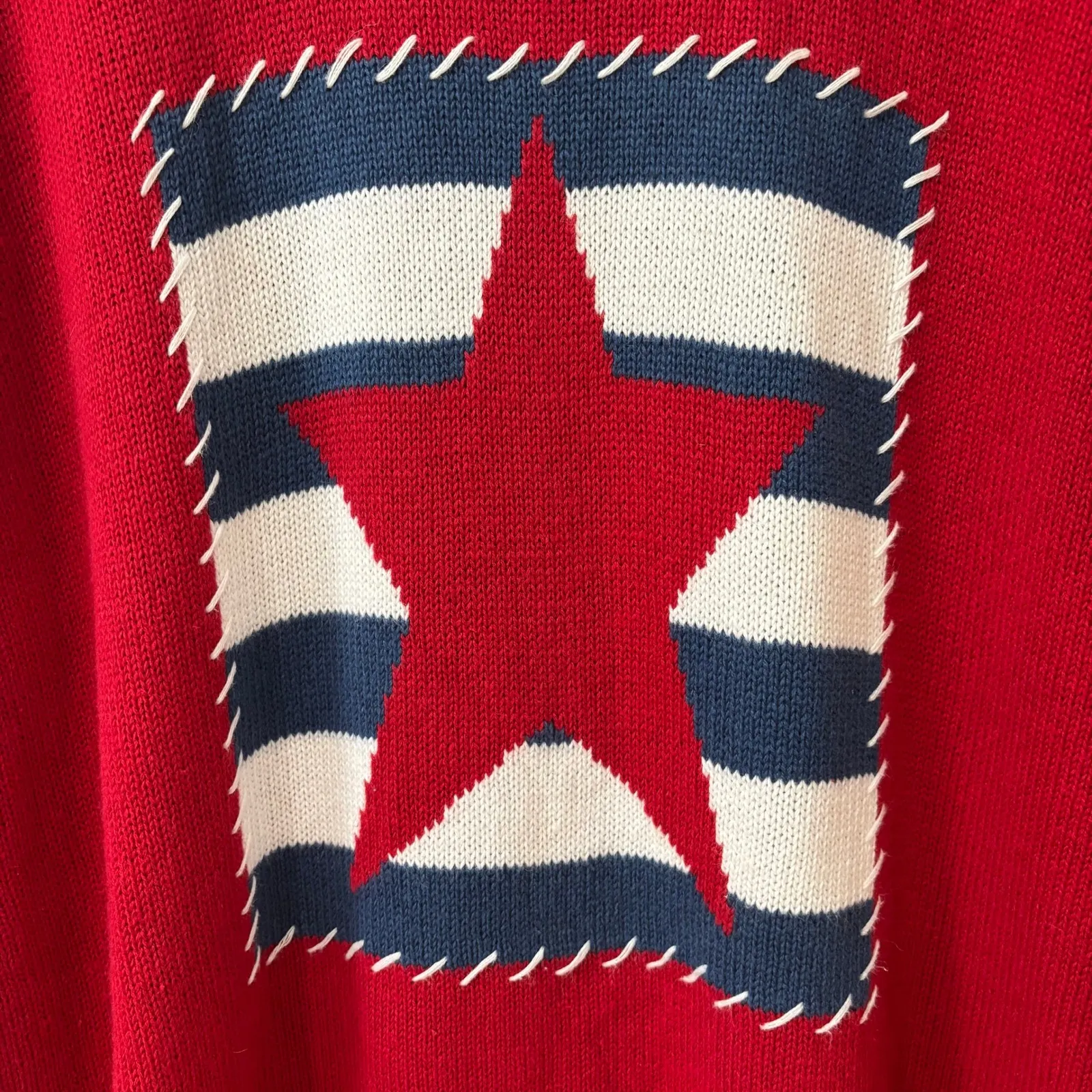 Quacker Factory Red Star Holiday Christmas Western Country Sweater Crew Neck1X Size 1X - Image 2