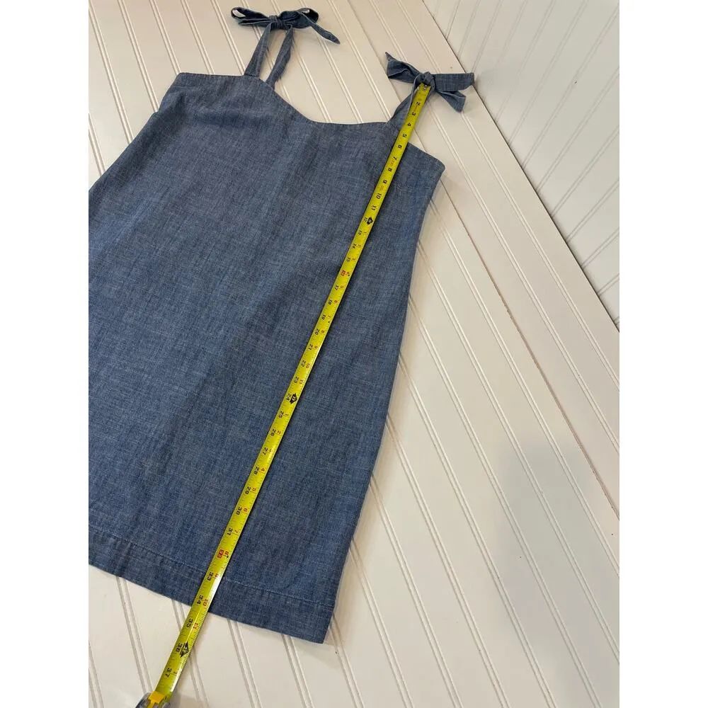 J. Crew Blue Chambray Cotton V-Neck Tie Strap Mini Dress Size M - Image 5