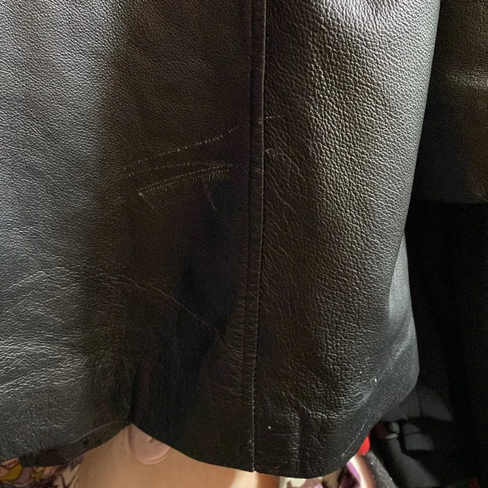 Massini Vtg Leather Jacket - L Hooded, Faux Fur Black Full Zip - Image 7