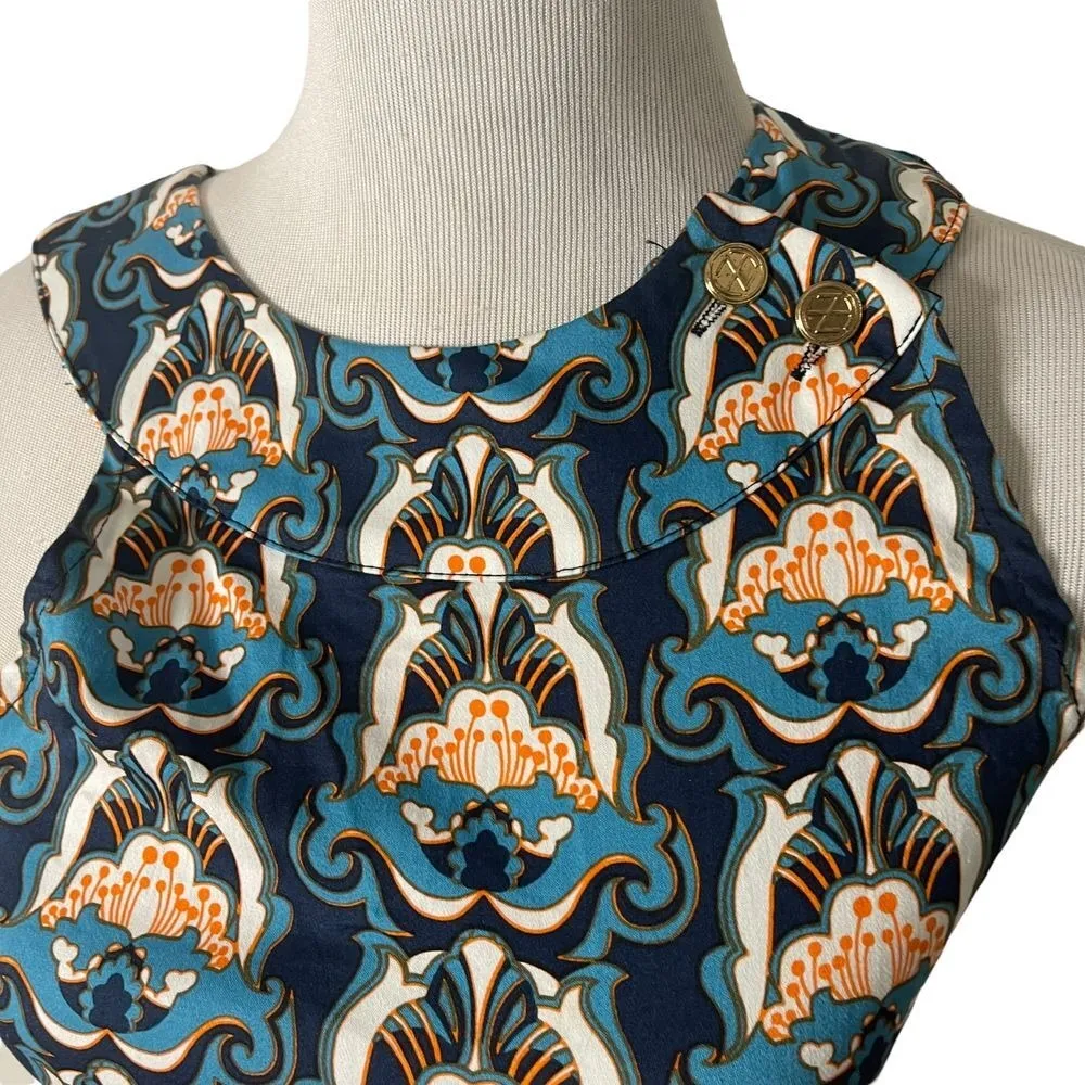 Tracy Negoshian Retro Print Short Dress Size S Orange Floral Sleeveless‎ Blue - Image 6