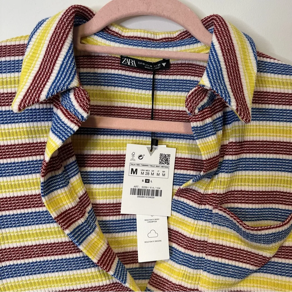 NWT zara striped cropped polo shirt size medium - Image 2
