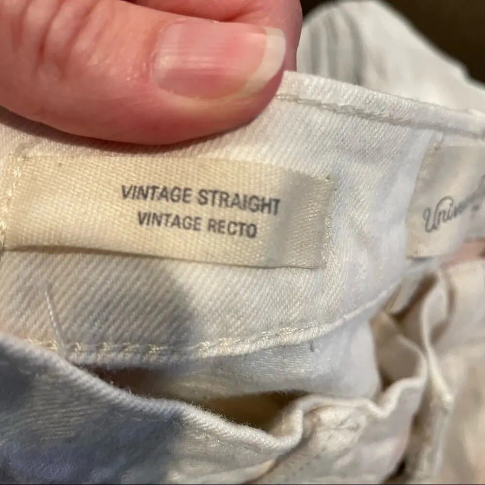 Universal Thread Vintage Straight White Pink & Blue Jeans Womens 2 Polka Dot - Image 5