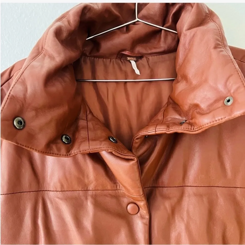 Free People RARE genuine leather Quilted Bomber Snap Puffer coat NEW - Image 8
