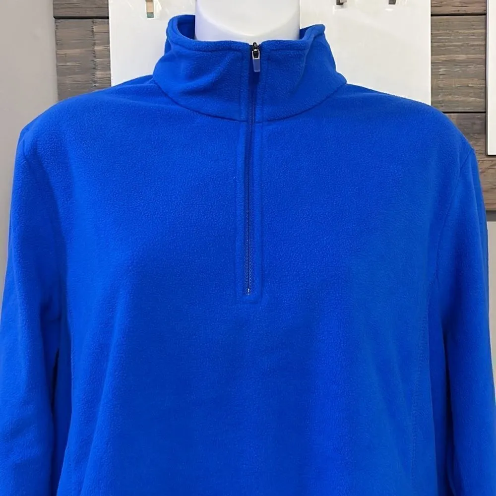 Land’s End Royal Blue 1/4 Zip Long Sleeve Mock Neck Fleece Pullover-Lrg/P 14-16 - Image 4