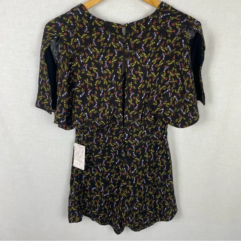 NWT Free People Meet Virginia Split Sleeve Printed Black Combo Romper - Image 2