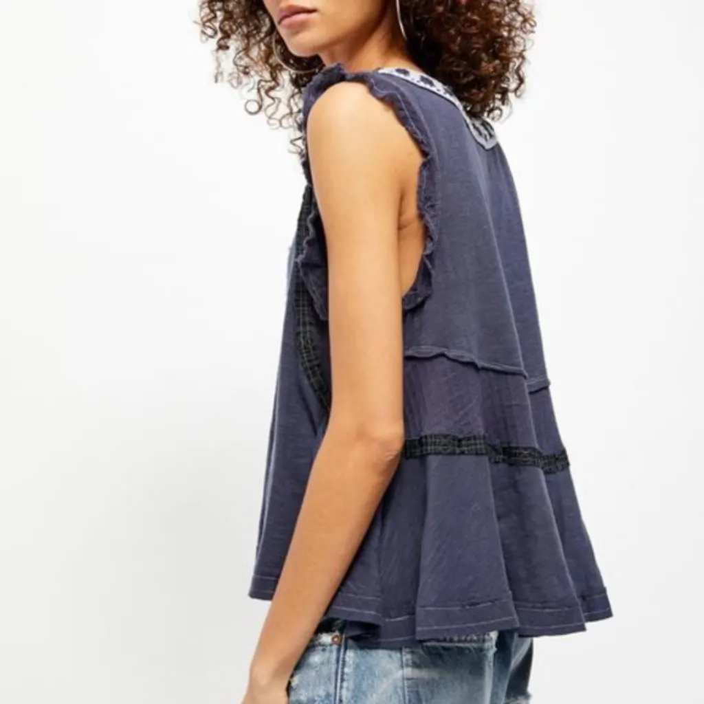 Free People Navy Blue Market Place Boho Tee Tank Top - Image 2
