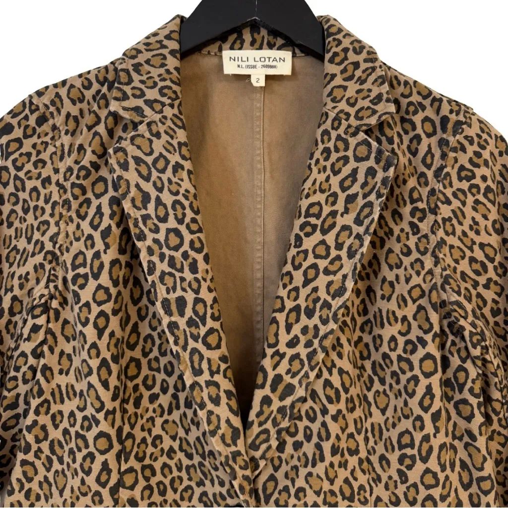 Nili Lotan 2‎ Small Addison Single Breasted Relaxed Blazer Leopard Print Tan - Image 6