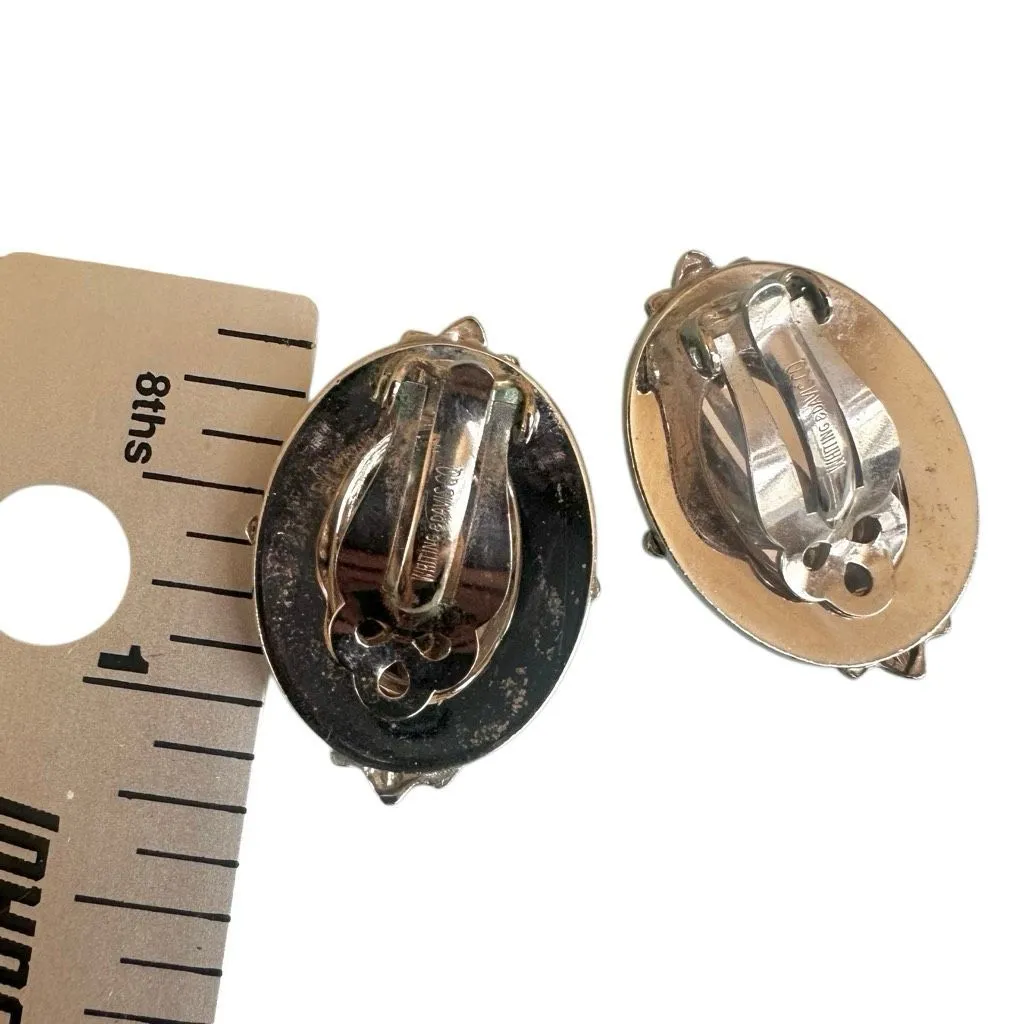 Whiting & Davis Abalone Shell Clip-On Earrings Vintage Silver Tone - Image 8