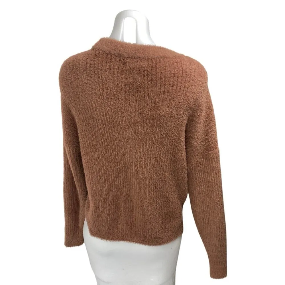 Abercrombie & Fitch Brown Long Sleeve Faux Fur Crew Neck Sweater Top Size XS - Image 2