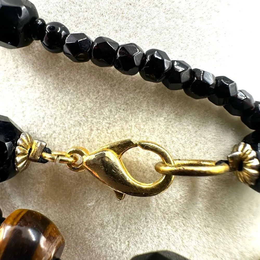 Obsidian and tigers eye long beaded necklace Black - Image 5