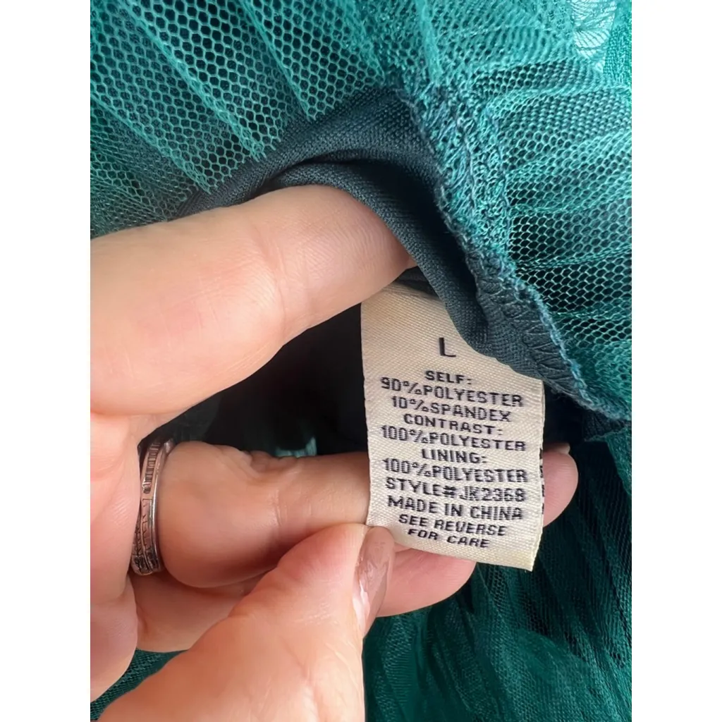 Jealous Tomato Teal Pleated Asymmetrical Skirt L | Mesh Layered Midi High Low He - Image 4