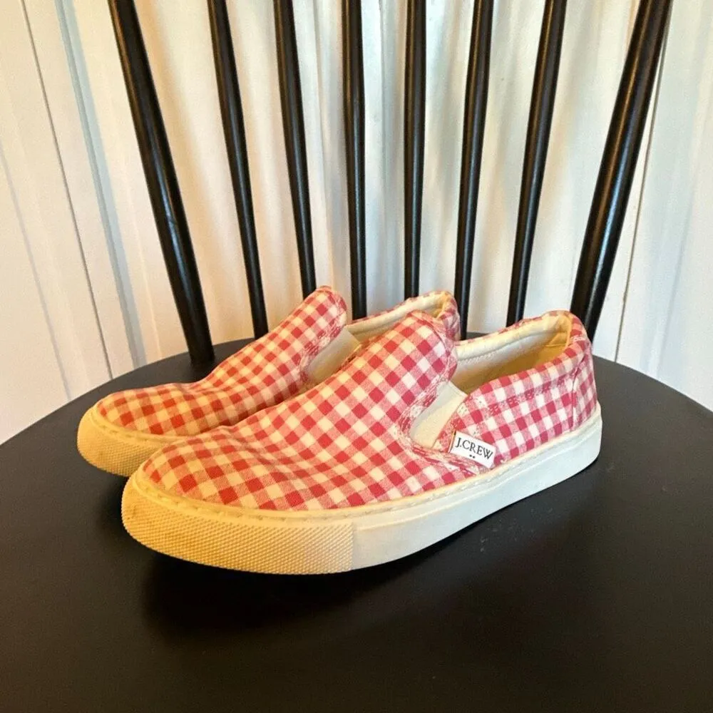 J.Crew pink gingham canvas slip on sneakers 6 Pink - Image 4