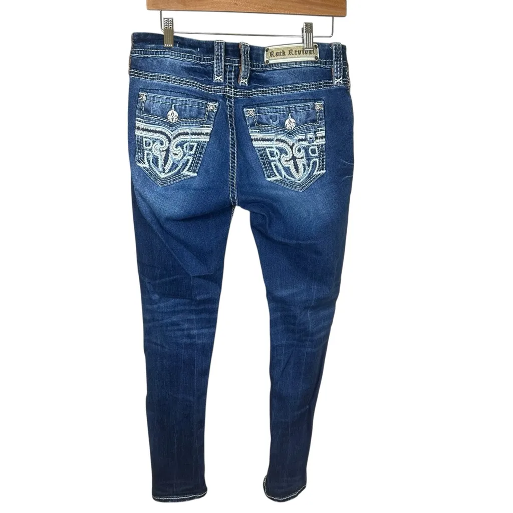 Rock Revival Anzelie Easy Skinny Distressed Jeans Size 29 Dark Wash Denim Y2K - Image 3