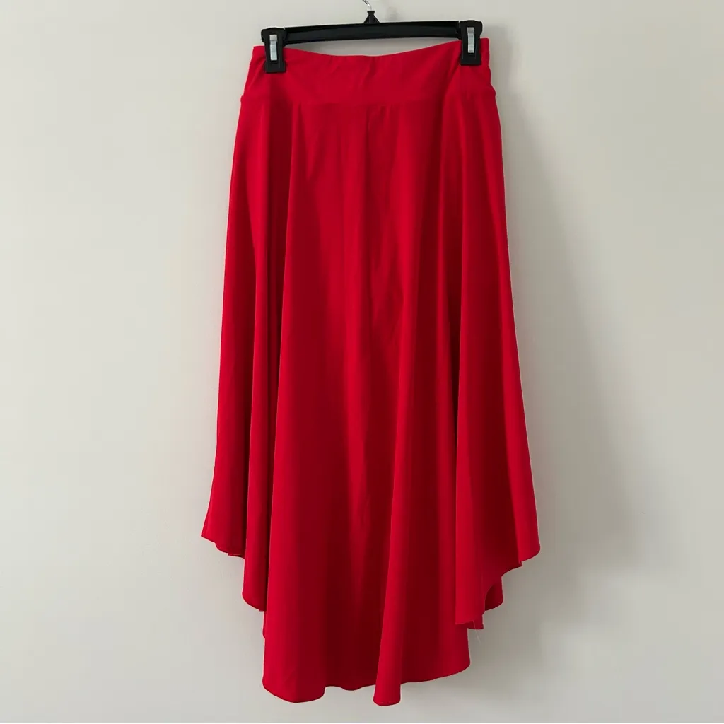 Halara Breezeful 2 in 1 High Tie Waisted Curved Hem Flowy Midi Skirt Red Small - Image 2