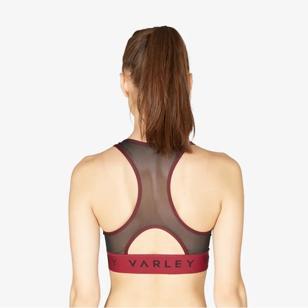 Varley Cliffside Sports Bra XS Raspberry Black Mesh Keyhole Back Logo Band XS - Image 5