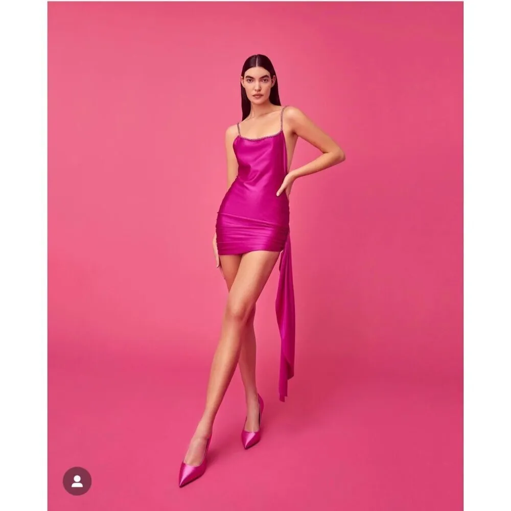 Khanums Sash Mini Dress in Barbie Pink Medium New Womens Crystal Cocktail - Image 12