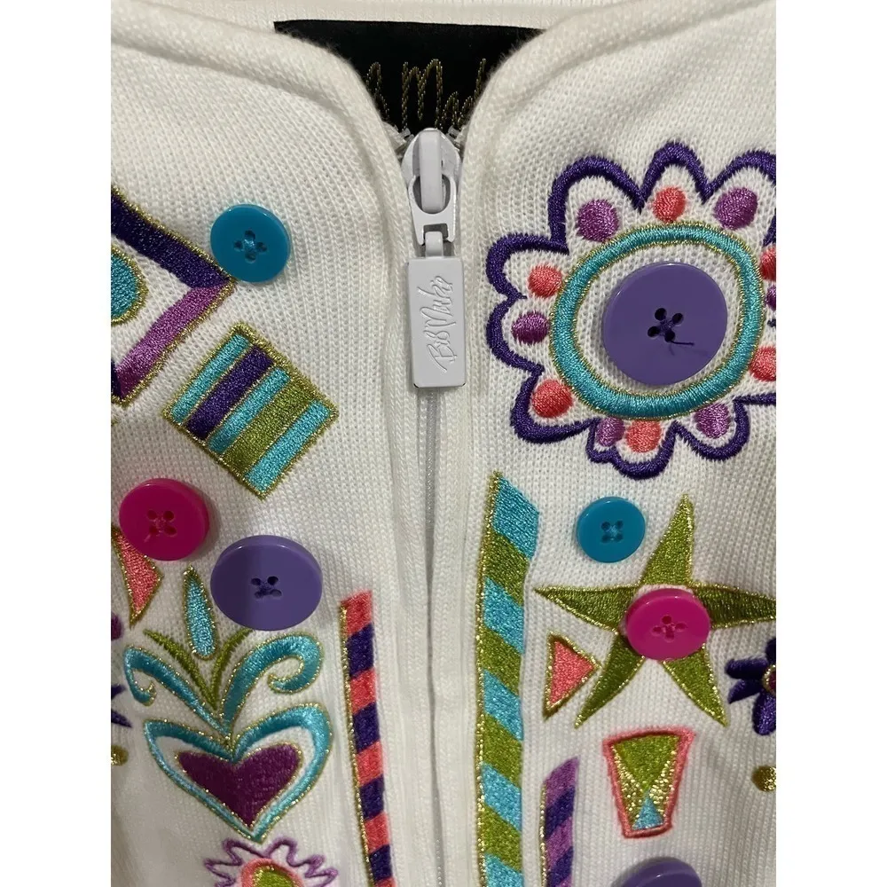 Bob Mackie Wearable Art Zip Up Sweater, size XL - Image 2