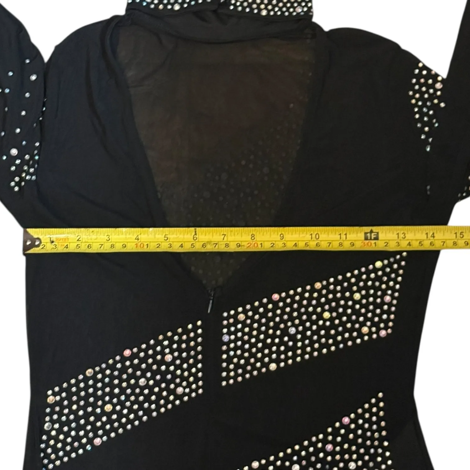 Black Rhinestone Mesh Long Sleeve Bodysuit Catsuit Size Medium - Image 7