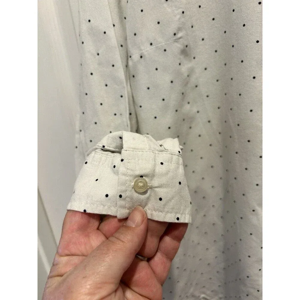 Old Navy Cream‎ Navy Polka Dot Cotton Button Up Long Sleeve Shirt Size Large - Image 4