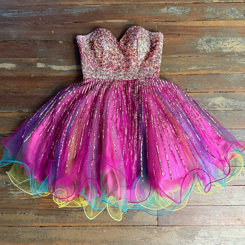 Terani Couture Strapless Sweatheart Colorful Sequined Formal Dress ~ Size 2 🧡🍄 - Image 5
